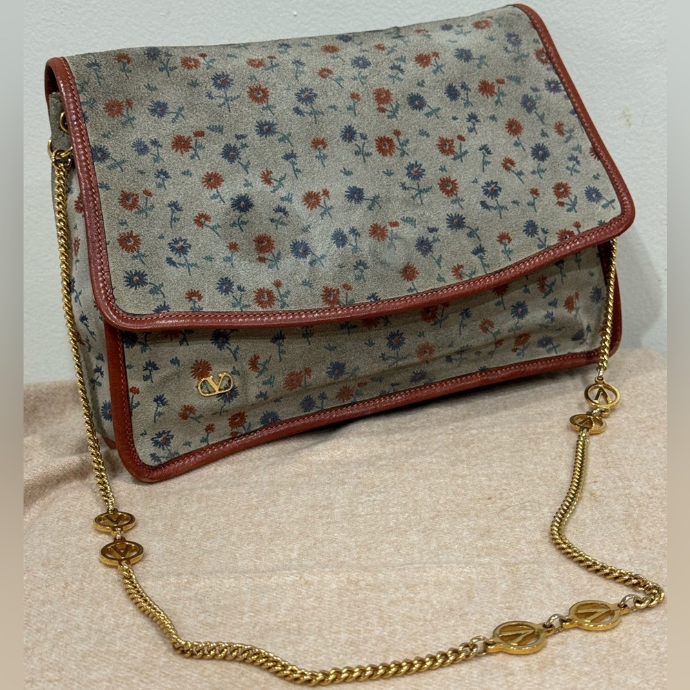 VALENTINO Garavani Suede and leather floral bag - VINTAGE